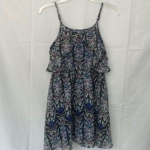 Girls size 12 sun dress, multi-color (blues/purple/green)
